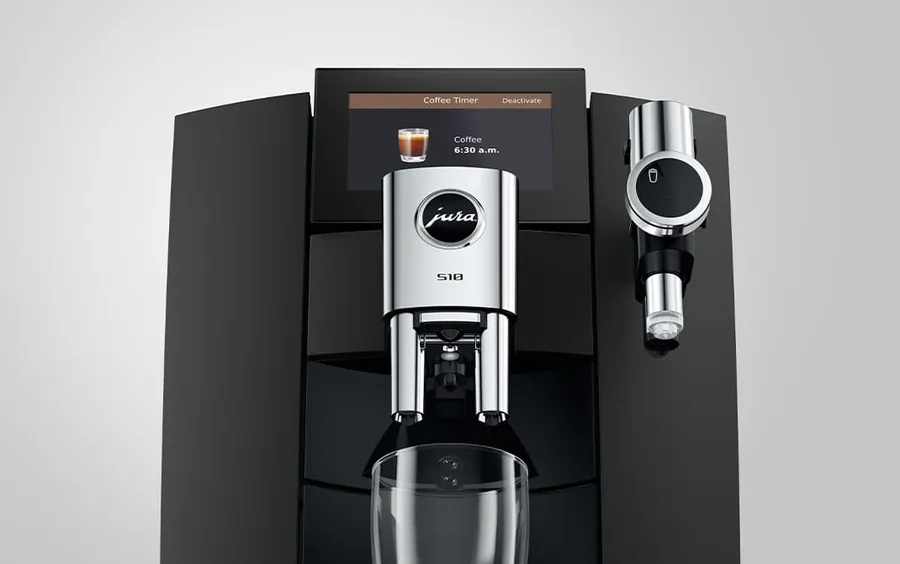 Display of the JURA S10 with the Coffee Timer set for a coffee at 6:30 a.m.